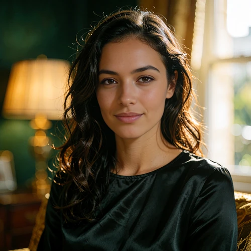 Illustrative avatar of a young woman with dark wavy hair, representing a Boston sugar baby member vignette