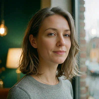 Woman with ash-brown hair in soft window light, illustrative Seattle member avatar