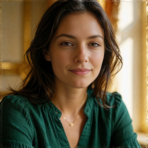 Close portrait of a woman with smooth dark brown hair, illustrative Indianapolis member avatar